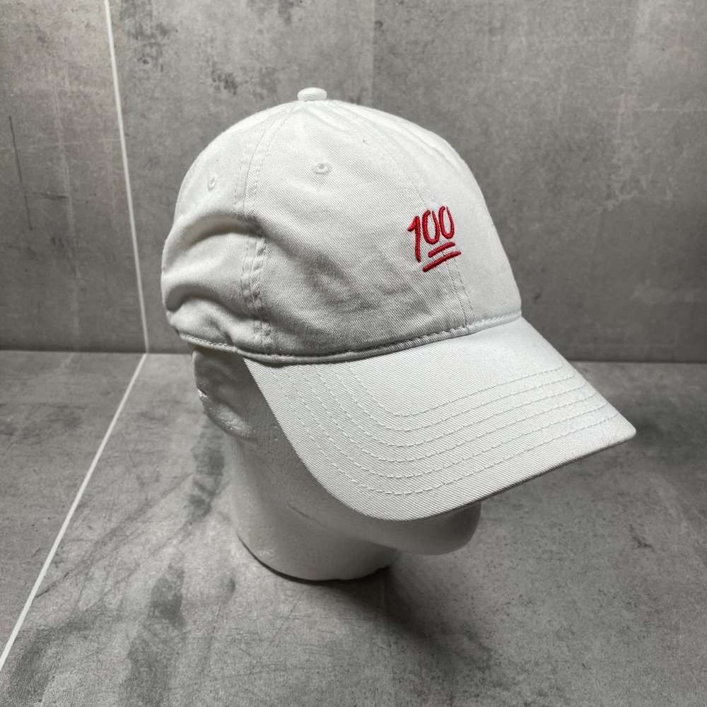 100 Emoji White Baseball Dad Hat/Cap Adjustable - One Size Fits Most - Otto